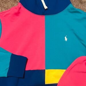 Ralph Lauren MENS Color Block Hoodie in Pink, Blue, and Yellow